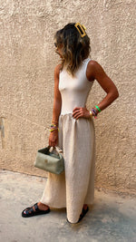 Beige Asymmetric Drop Waist Dress