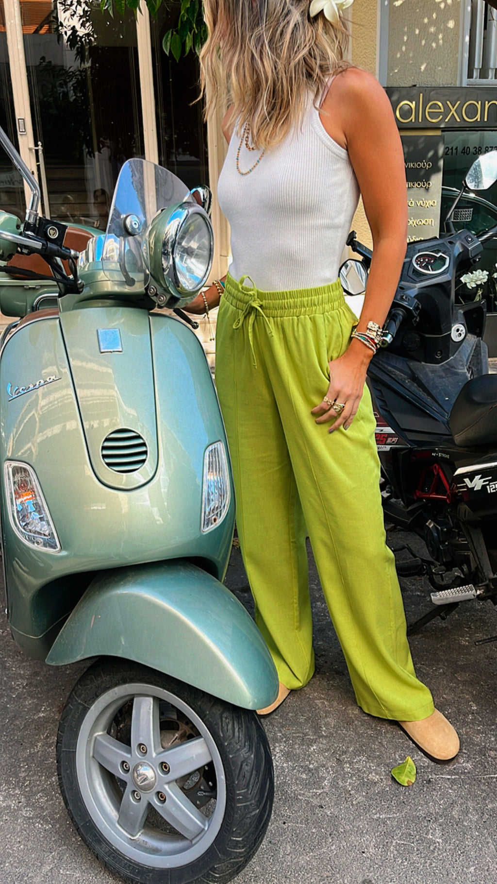 Lime Front Line Linen Pants
