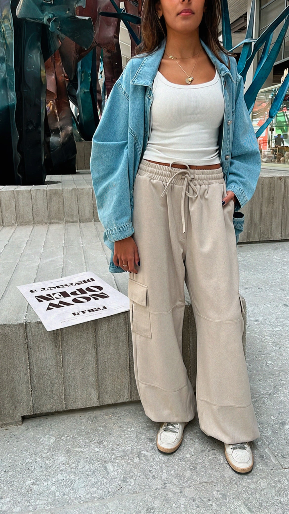 Beige Soft Cargo Pants