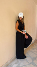 Black Parachute Tie Waist Linen Jumpsuit