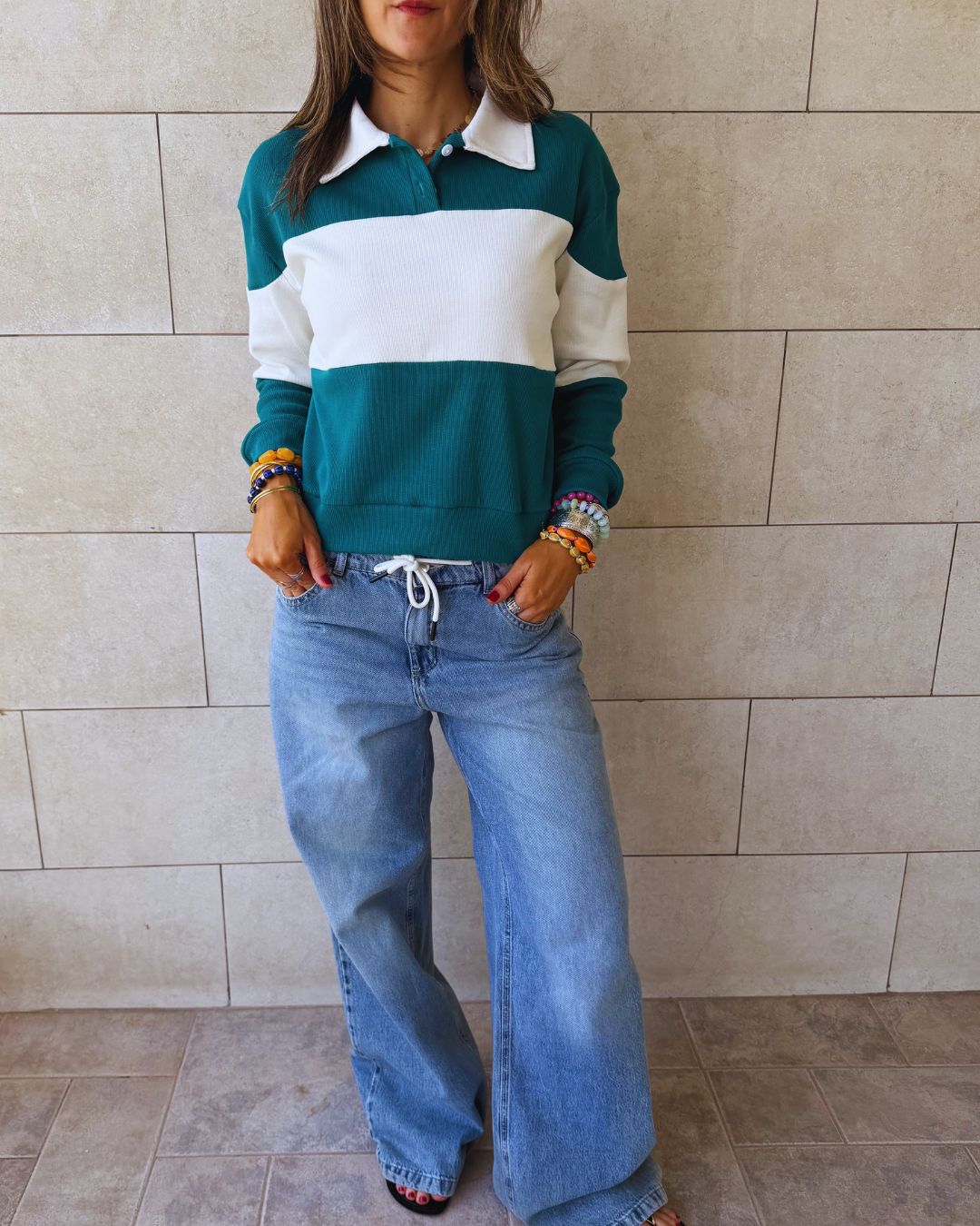 Azure Preppy Longsleeve Polo