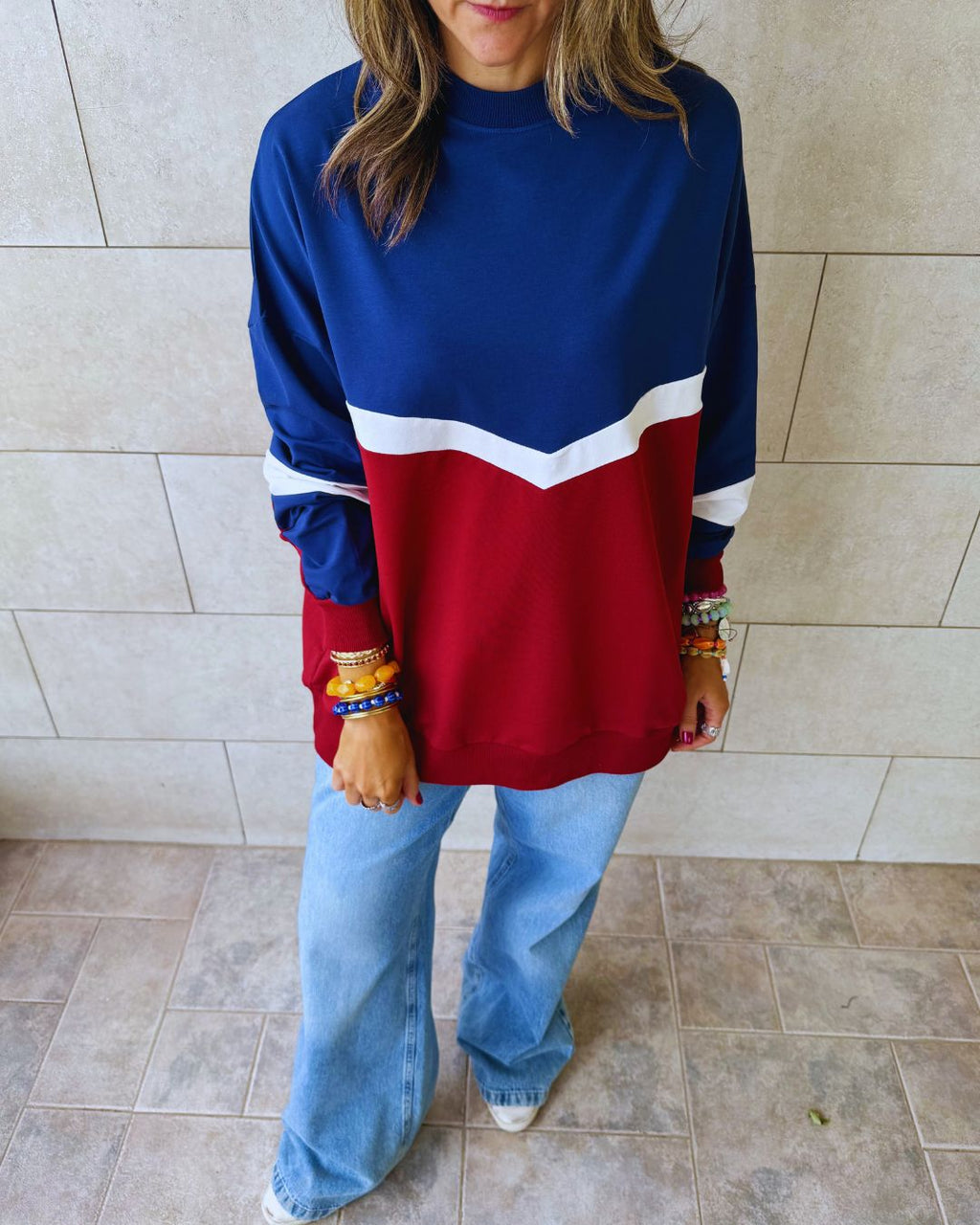 Navy Light Weight Colorblock Long Sleeve