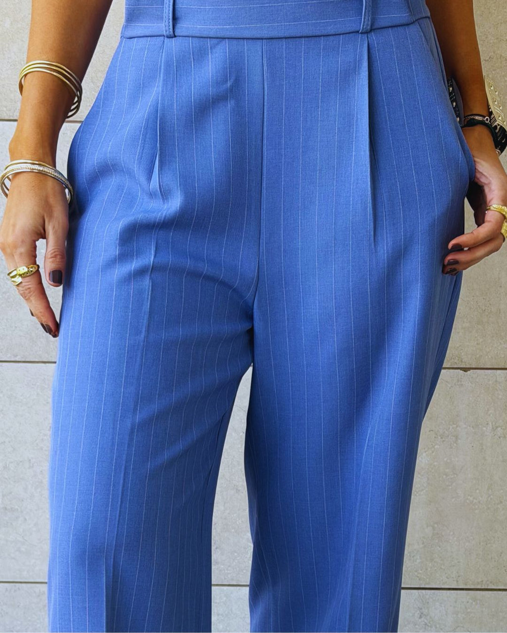 Baby blue Striped Frillu Signature Pants