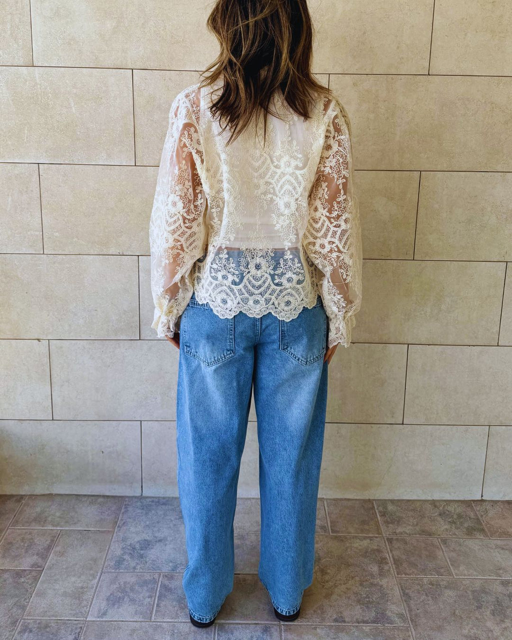 Ivory Sheer Lace Detailed Shirt