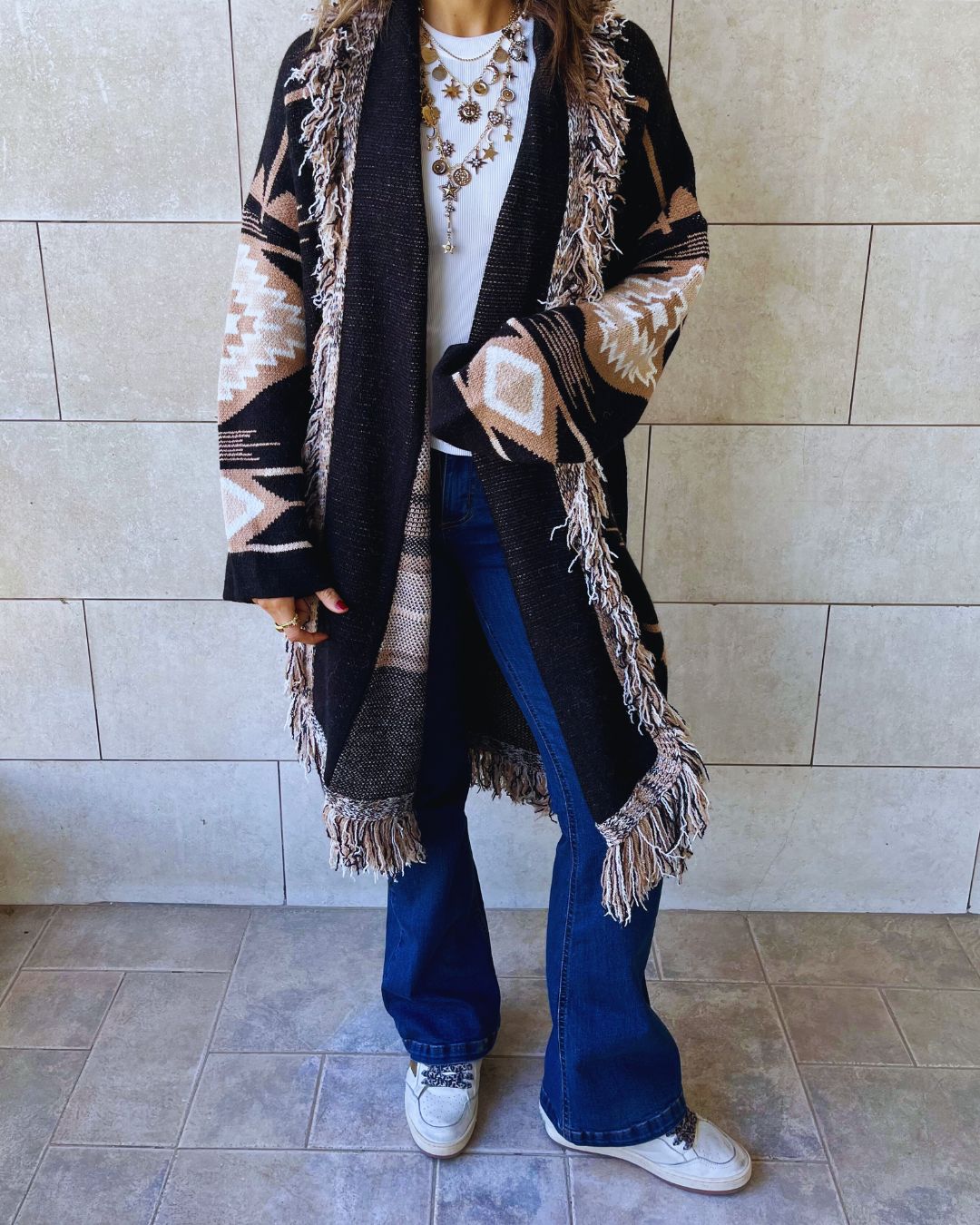 Aztec Black Ruffle Cardigan