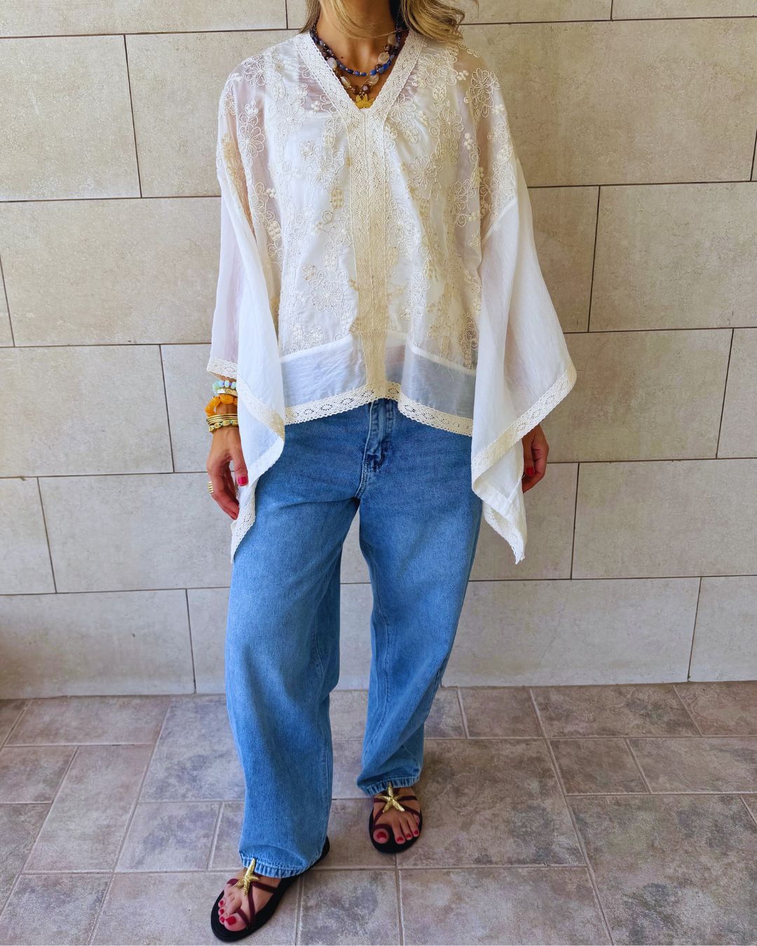 Ivory Floral Sheer Top