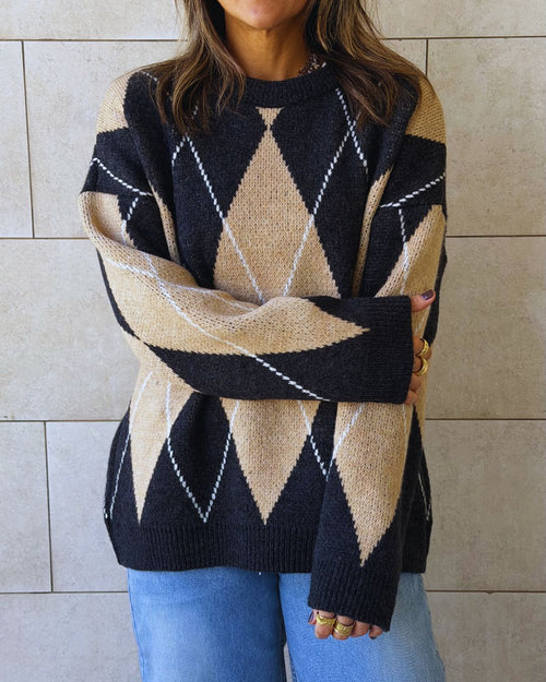 Beige Rebel Argyle Knit