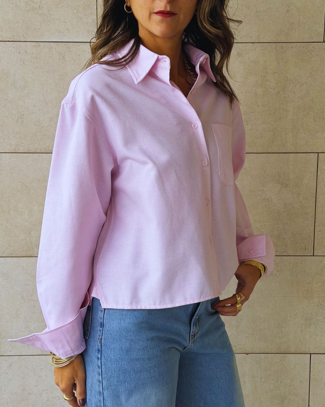 Baby Pink Boyfriend Oxford Short Shirt