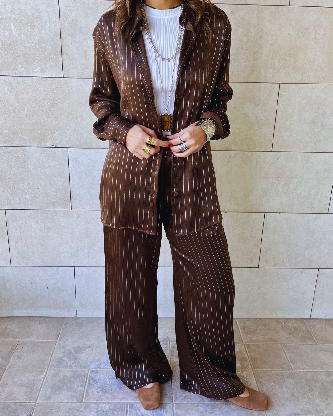 Brown Striped Satin Eclipse Set