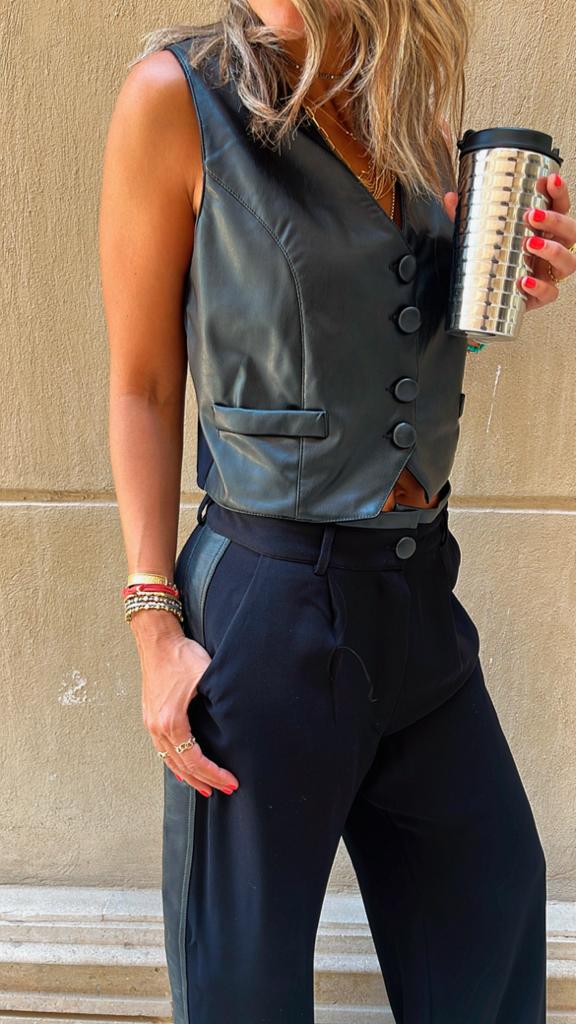 Black Going Out Leather Vest