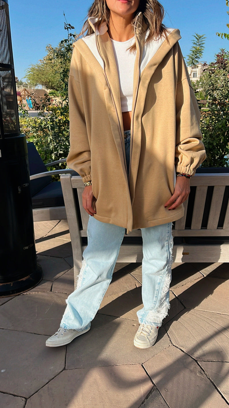 Beige Colorblock Oversized Jacket