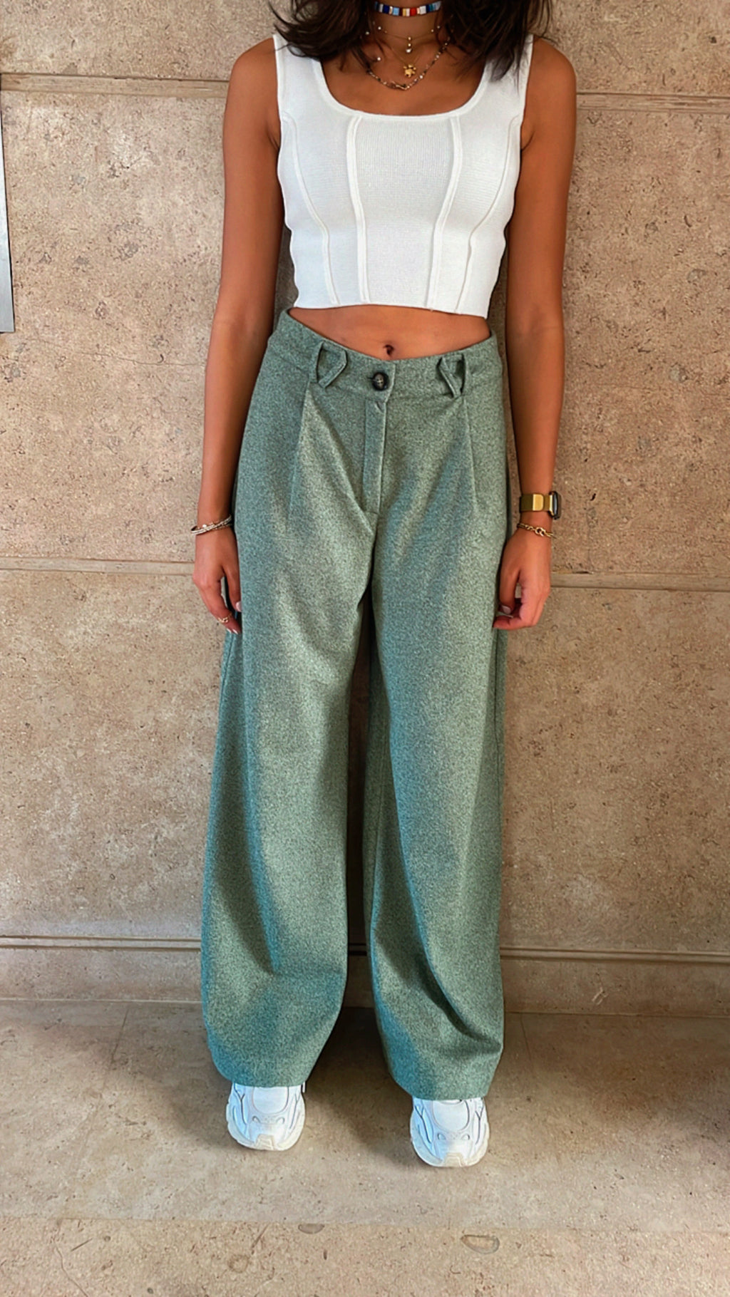 Green Loose Classic Pants