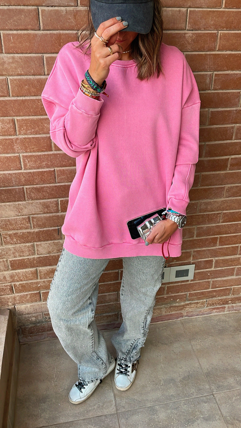 Pink Acid Wash Crew Neck