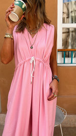 Pink Parachute Tie Waist Linen Jumpsuit