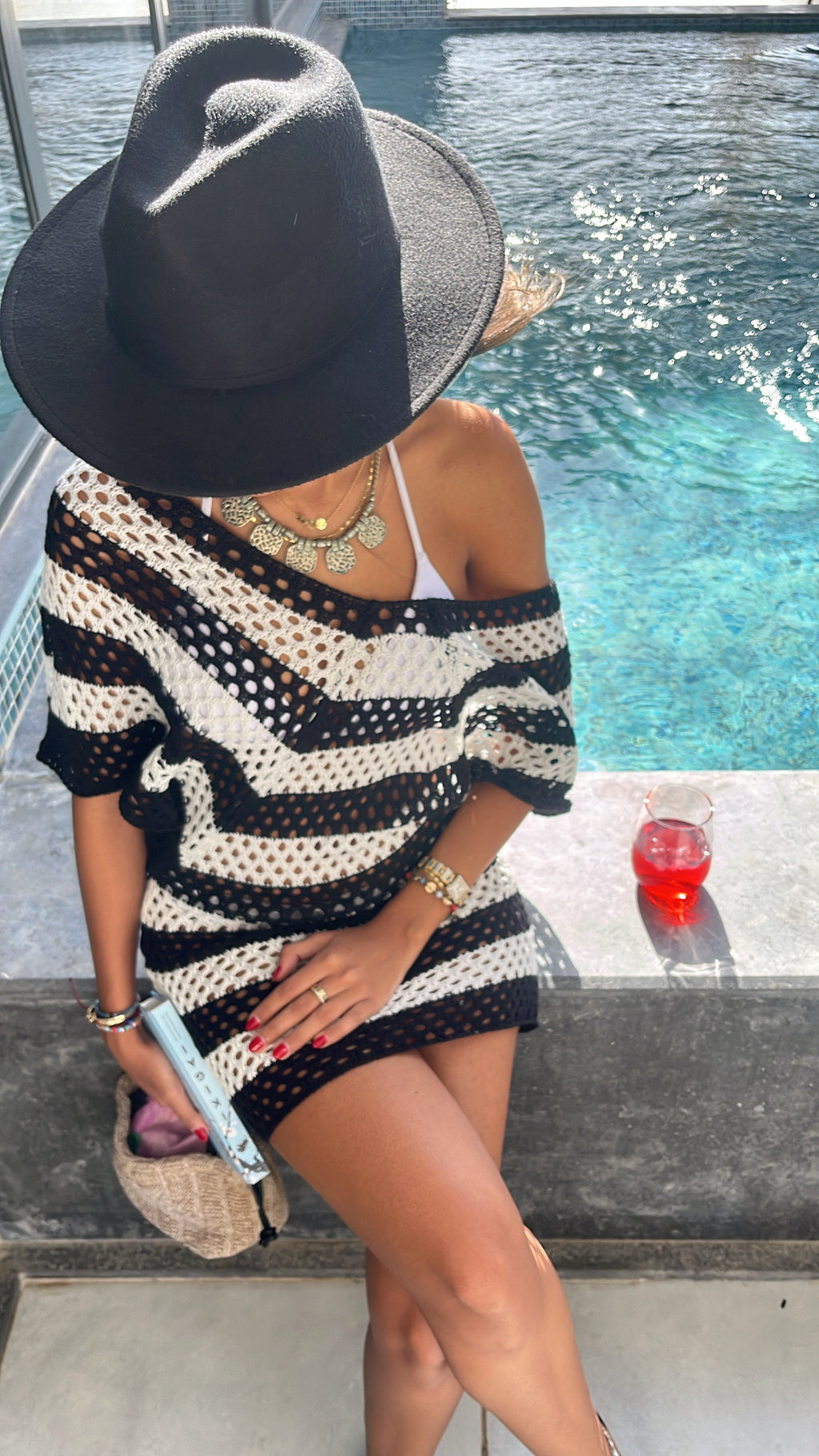 Black Crochet Striped Coverup