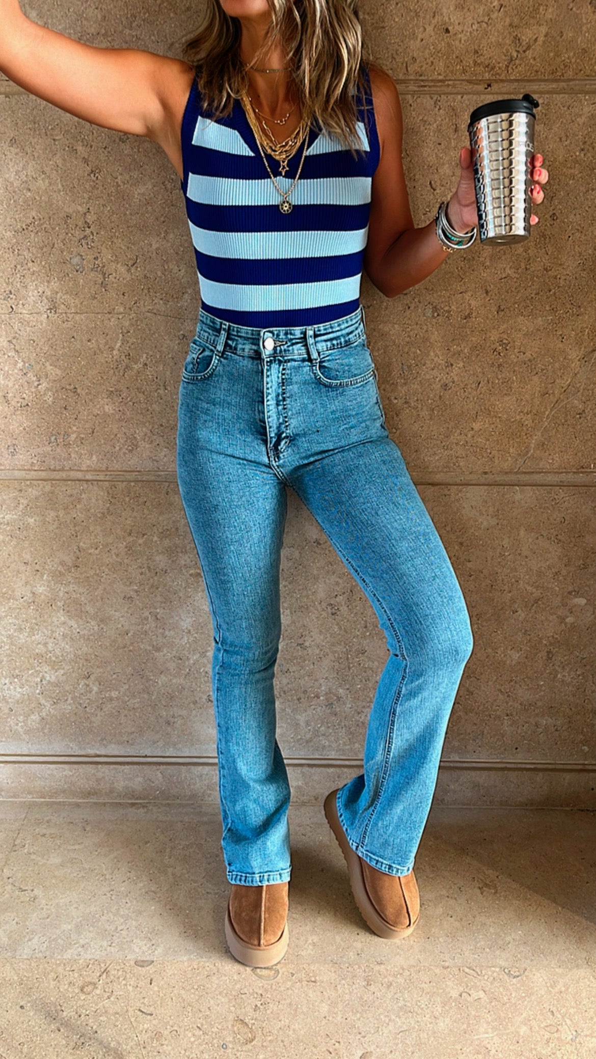 Blue 101 Interknit Striped Tank Top