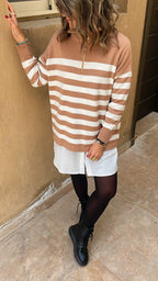 White & Cafe Stripped Zip Up Knit