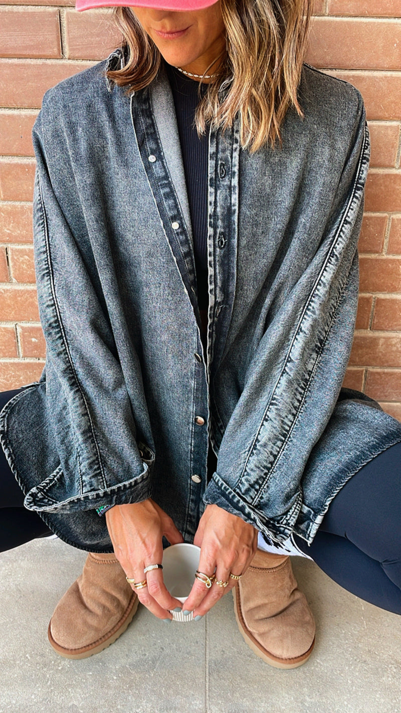 Grey Long Sleeve Denim Shirt