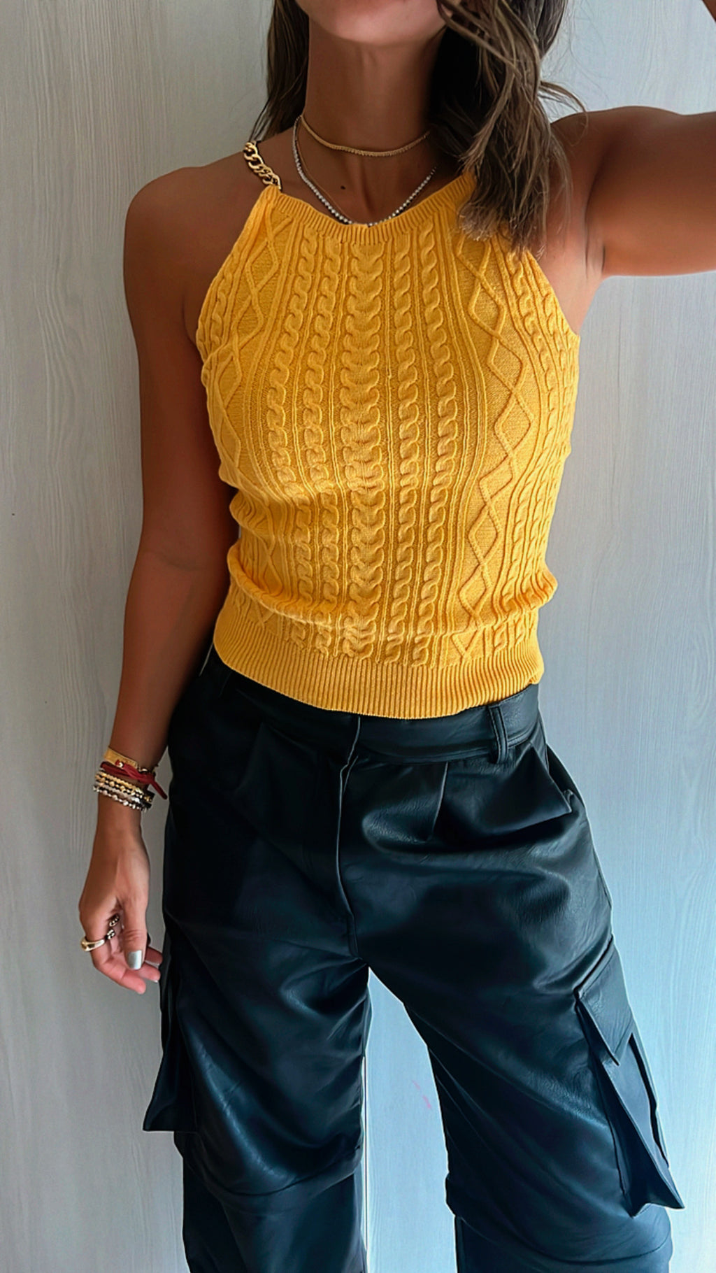 Mustard Link Chain Top