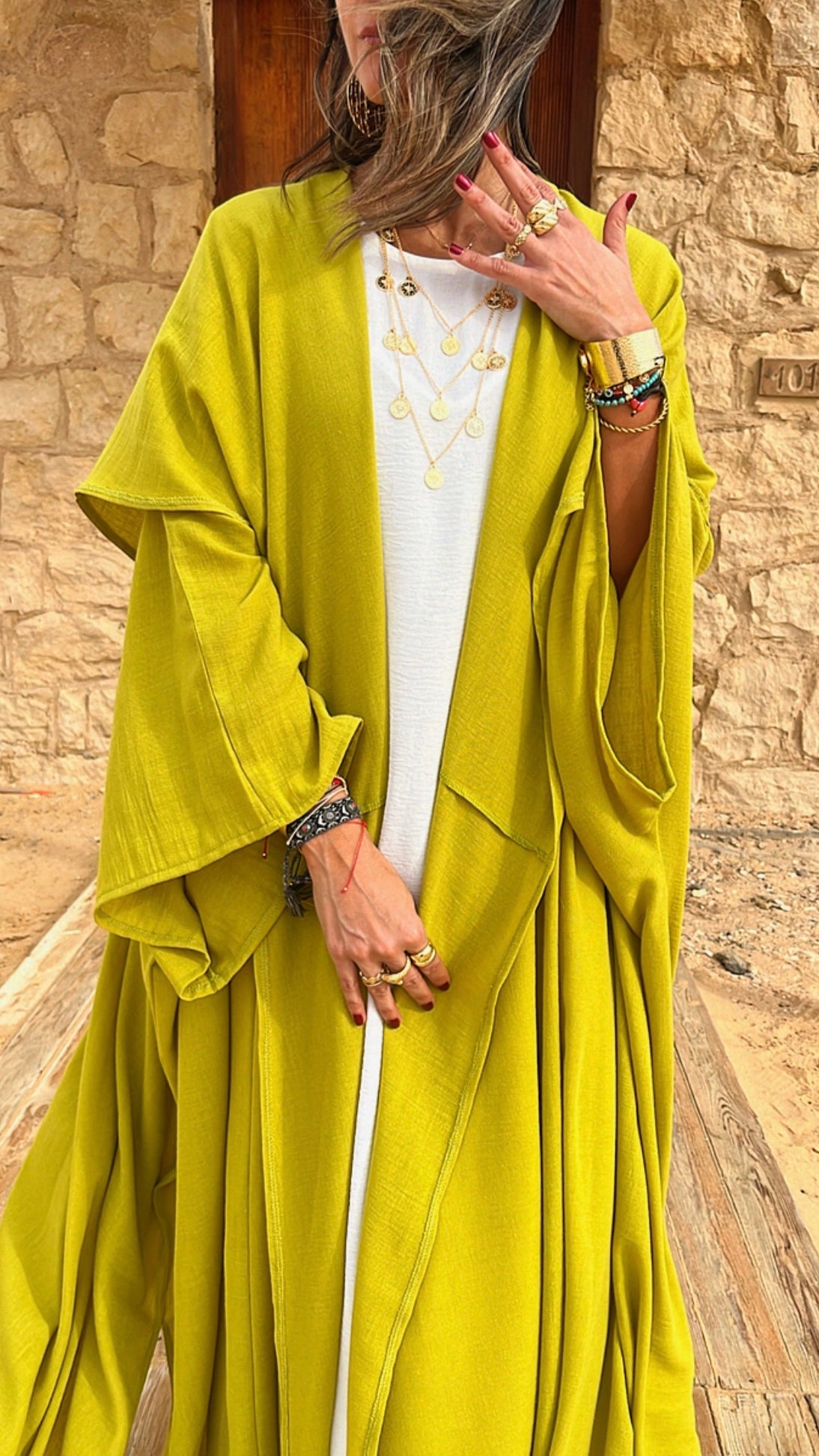 Lime Layered Hooded Kimono