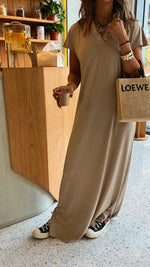 Beige Ribbed Tee Maxi Dress