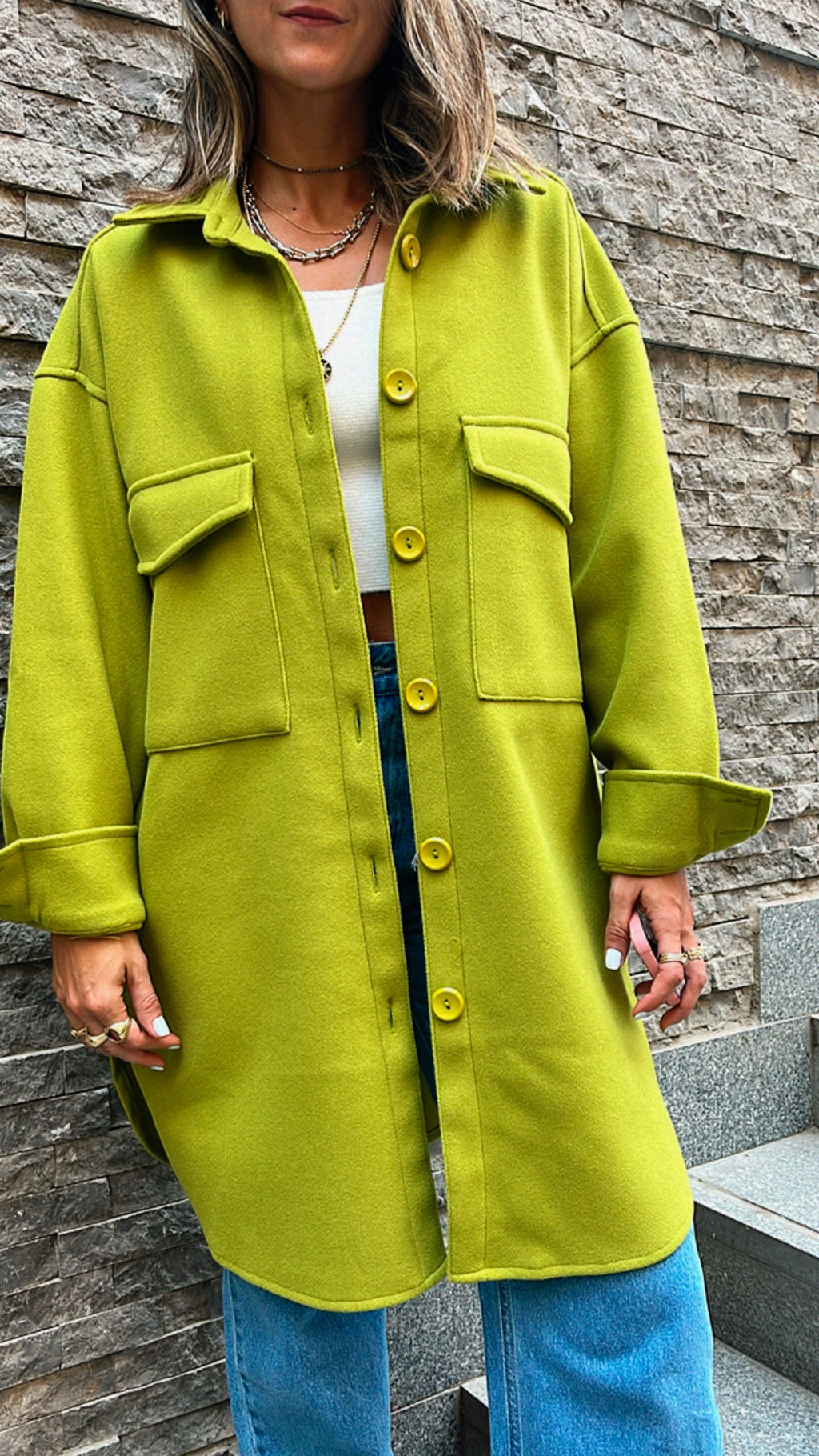 Lime Longline Button Shacket