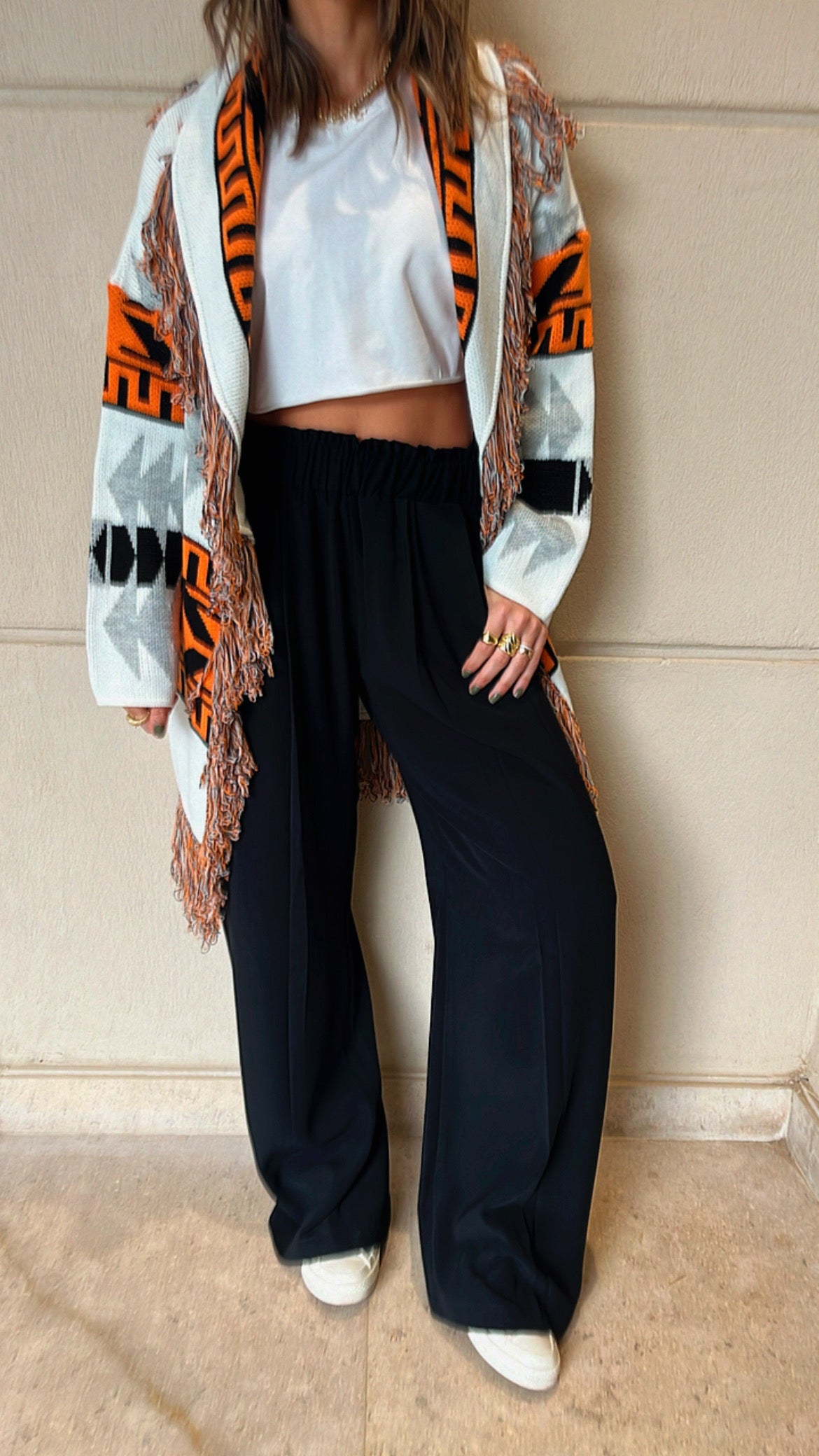 Black Elastic Waist Flare Pants