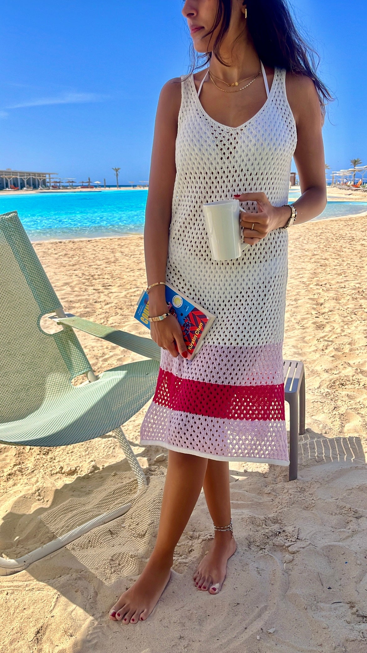 Fuchsia Colorblock Trim Crochet Coverup