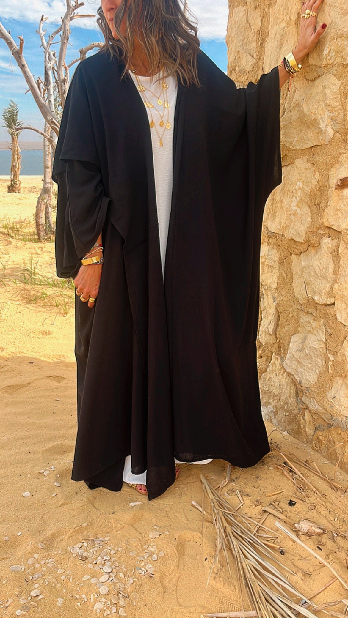 Black Layered Hooded Kimono