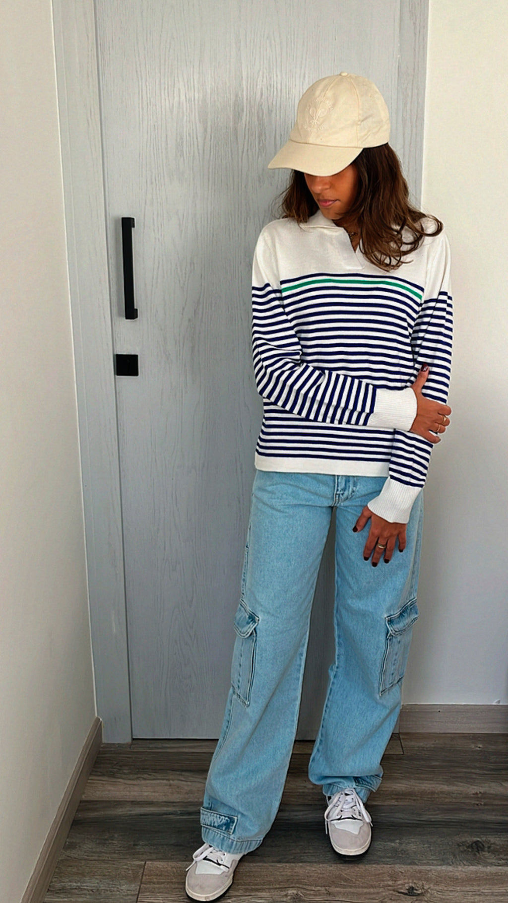 White Striped Prep Knit
