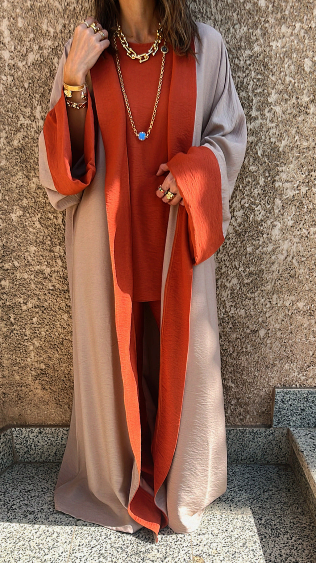 Rust Border Color Kimono