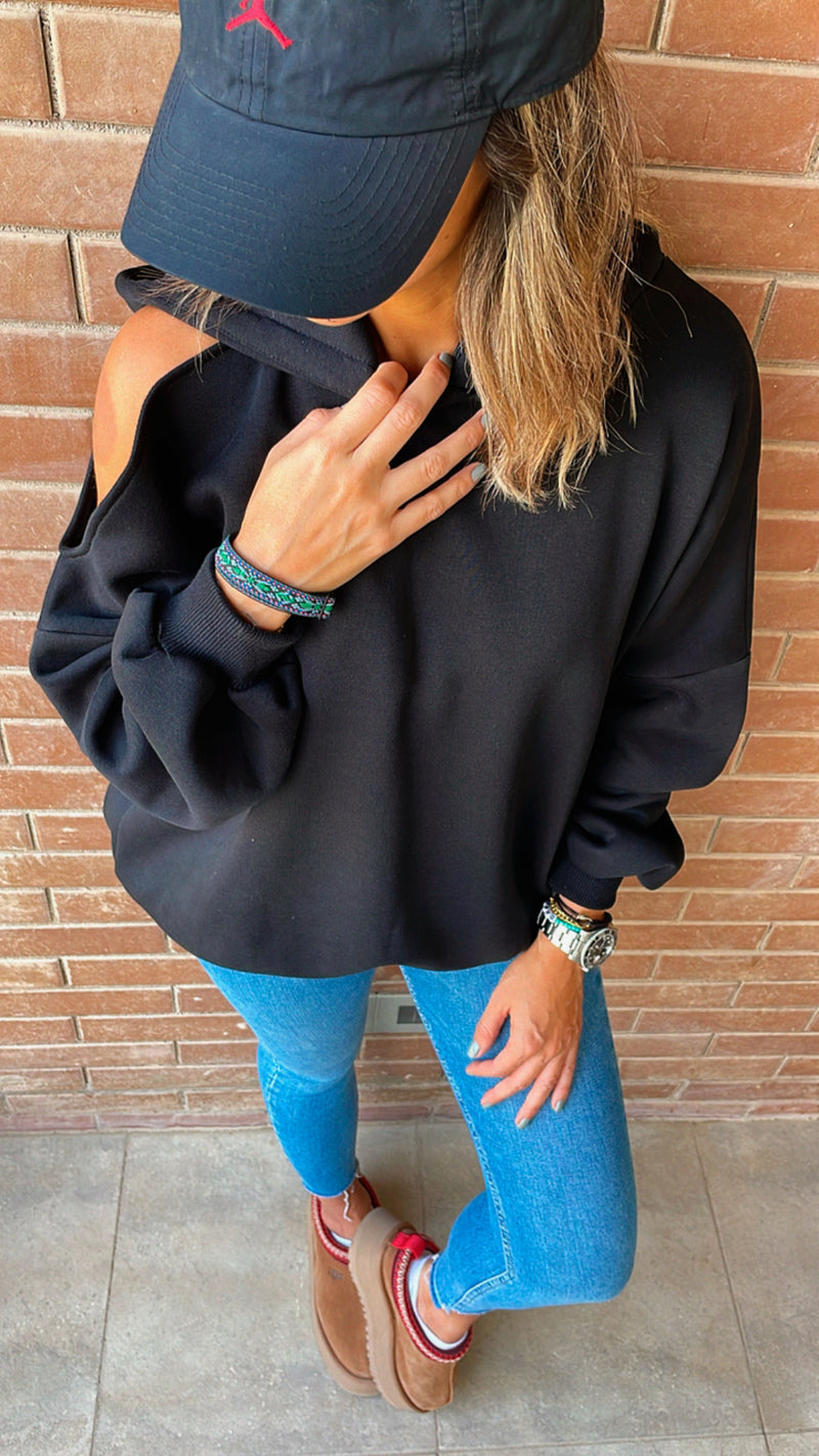 Black Cut Out Shoulder Sweatshirt
