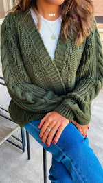Olive Braided Sleeve Cardigan