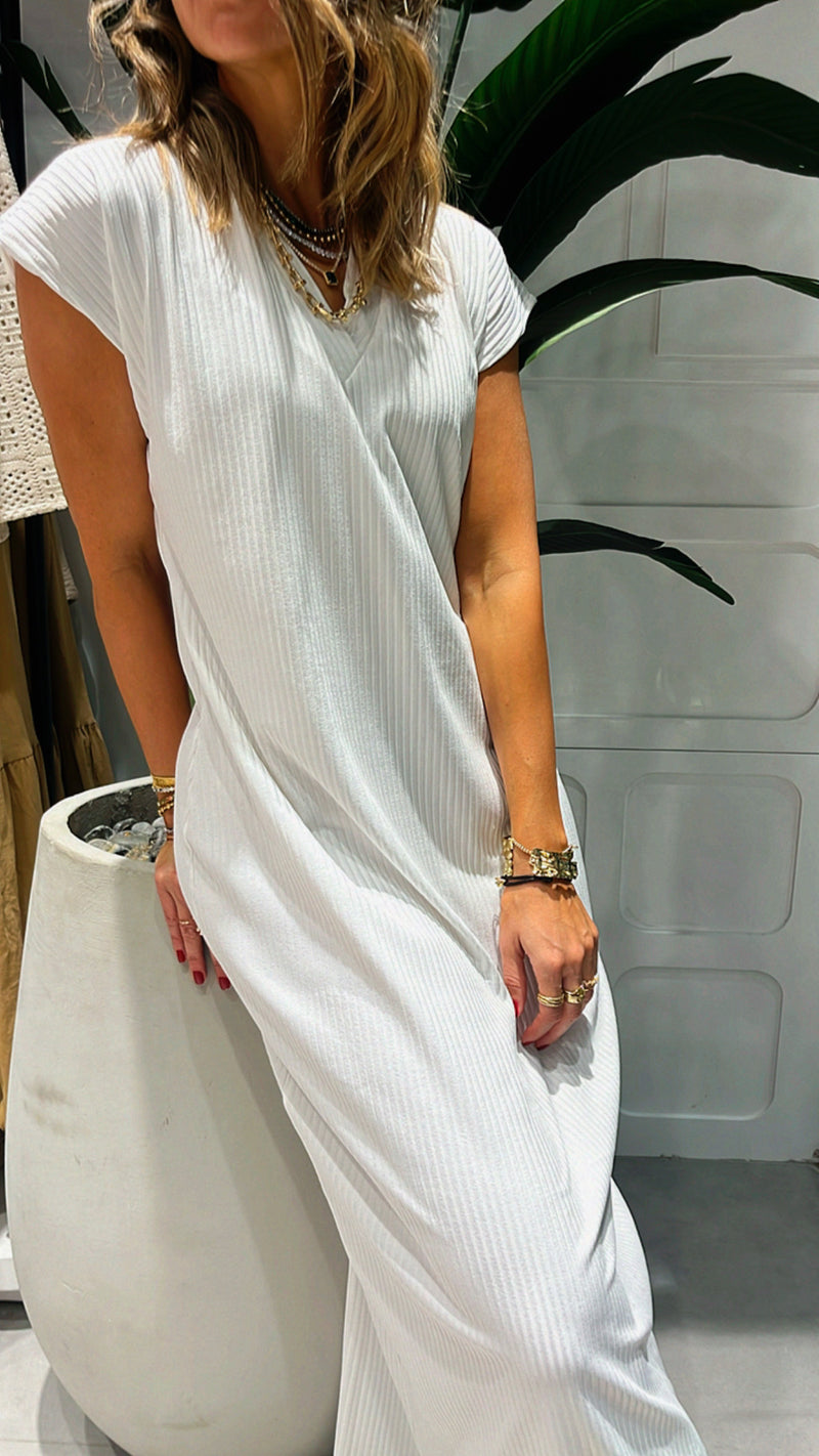 White Ribbed Tee Maxi Dress