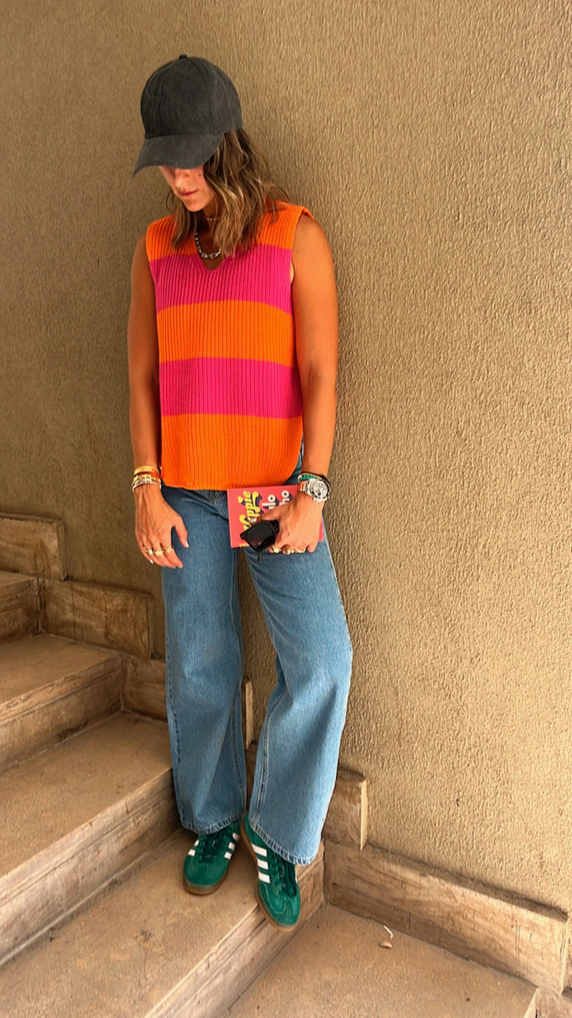 Orange & Fuchsia Striped Vest