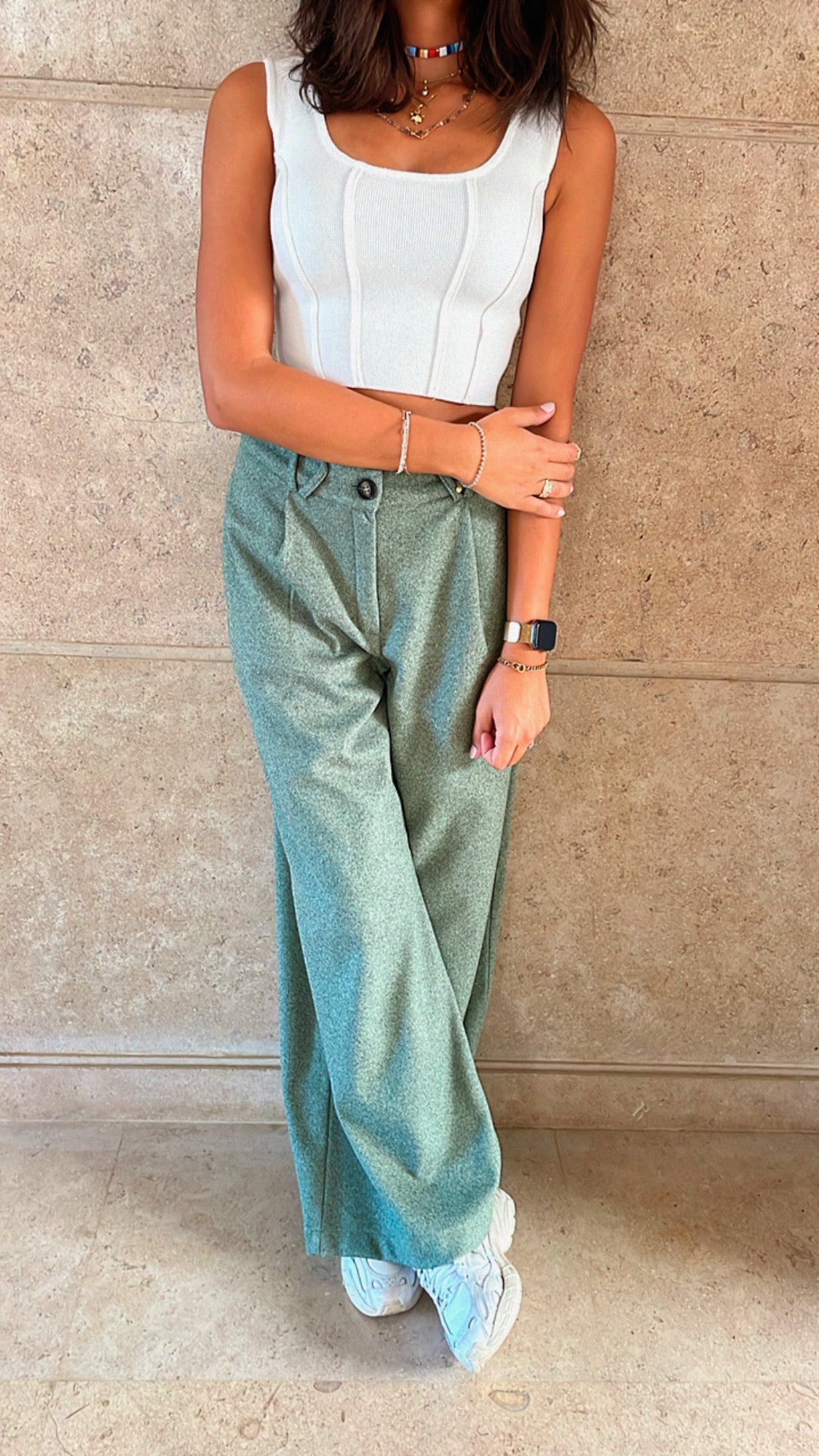 Green Loose Classic Pants