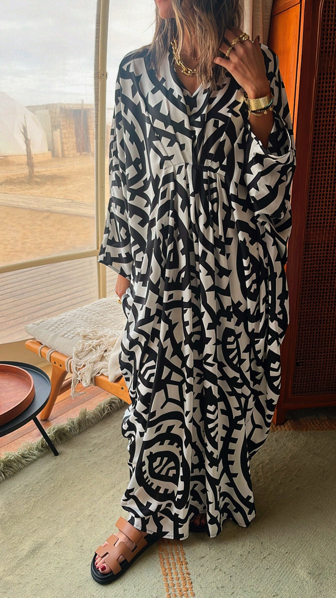 Black Abstract Monochrome Kaftan