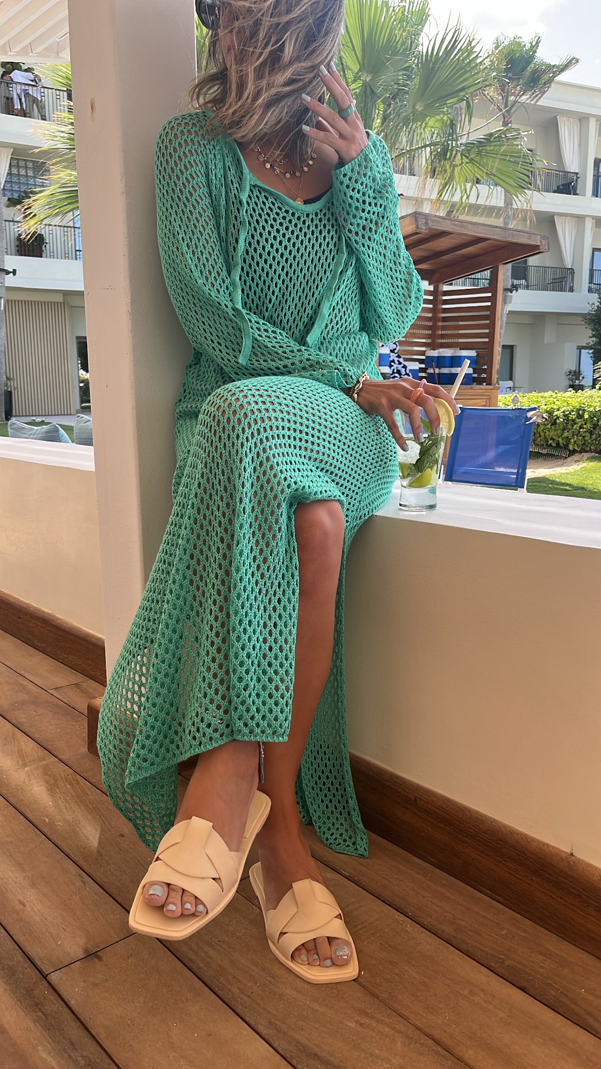 Mint Covered in Crochet Longline Dress