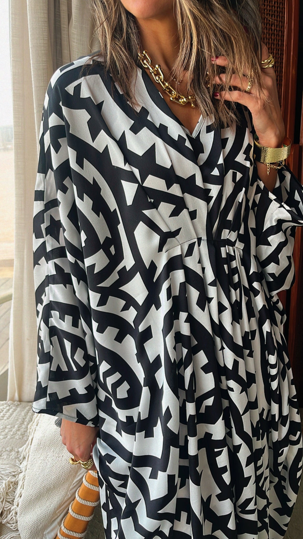 Black Abstract Monochrome Kaftan