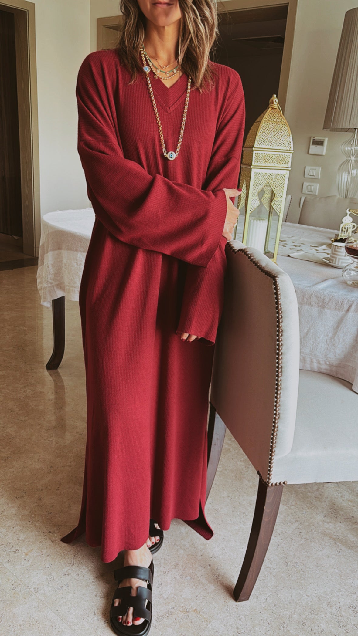 Burgundy Soft Ribbed Knit Dress