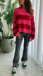 Red Chunky Striped Knit