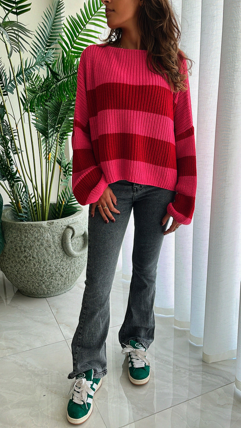 Red Chunky Striped Knit