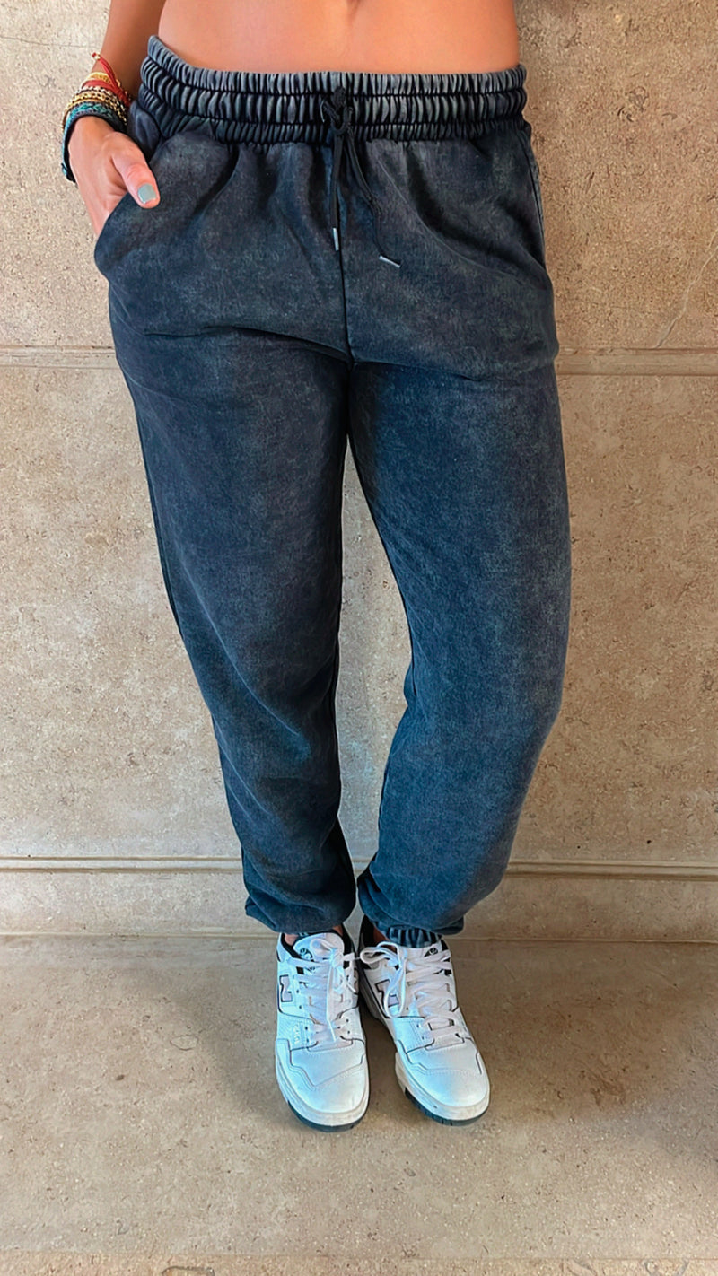 Grey Acid Wash Sweat Pants