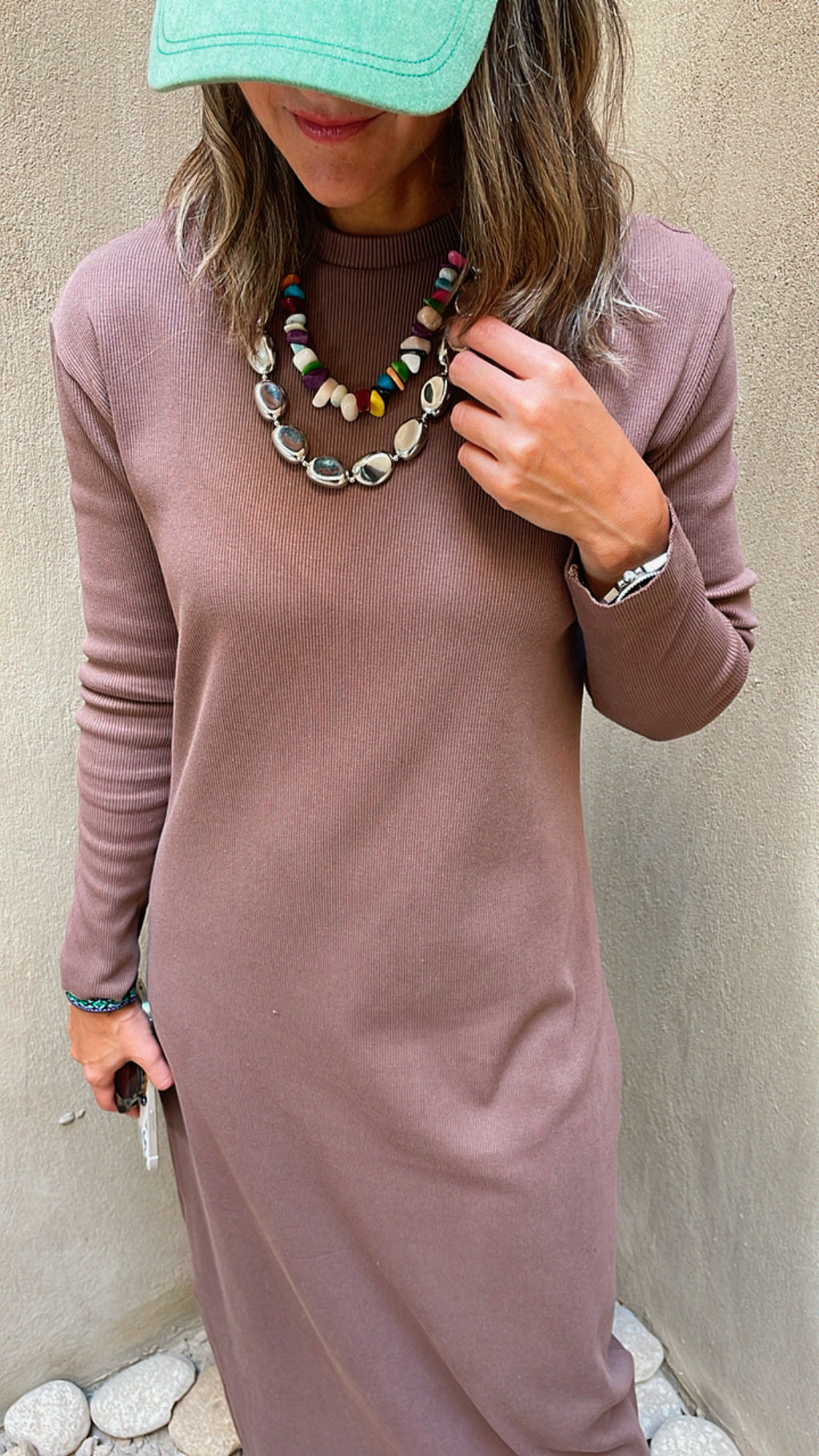 Latte Ribbed Basic Dress