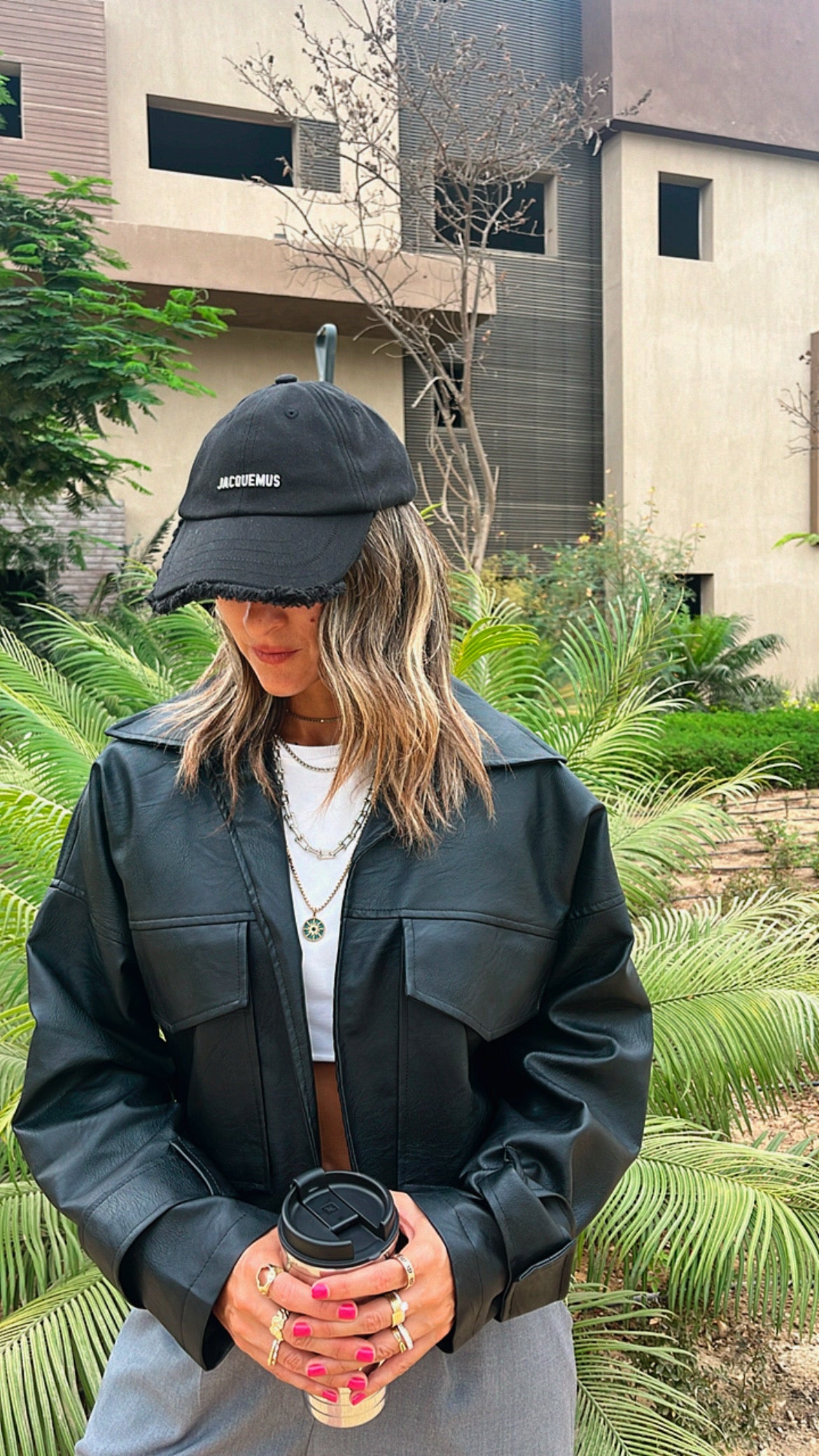 Black Leather Double Pocket Jacket