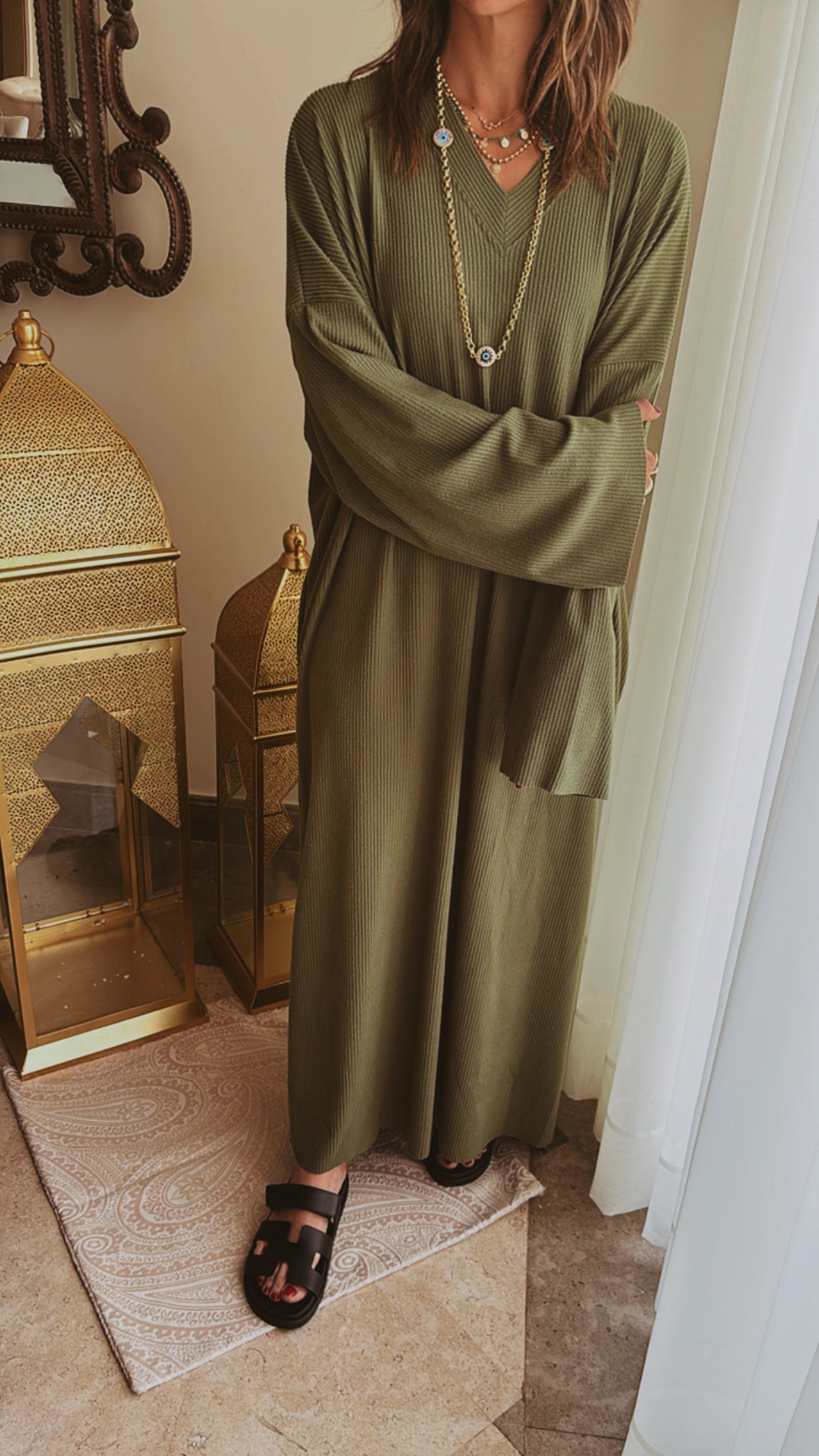 Olive Soft Ribbed Knit Dress