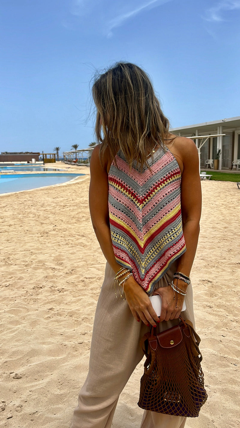 Sunset Lines Crochet Halter Top
