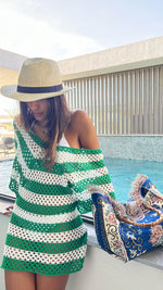 Green Crochet Striped Coverup