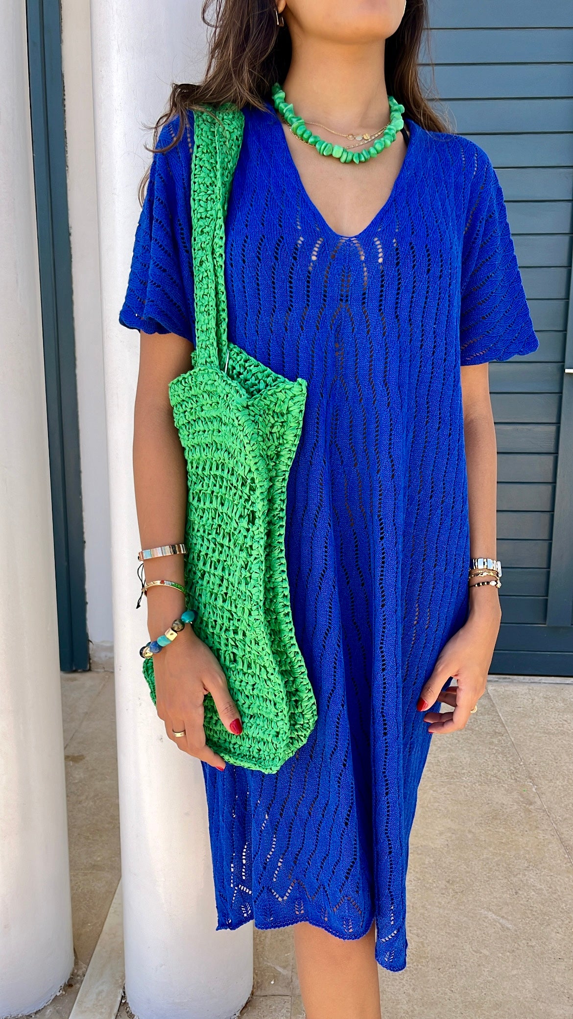 Blue Light Crochet Tee Coverup Dress