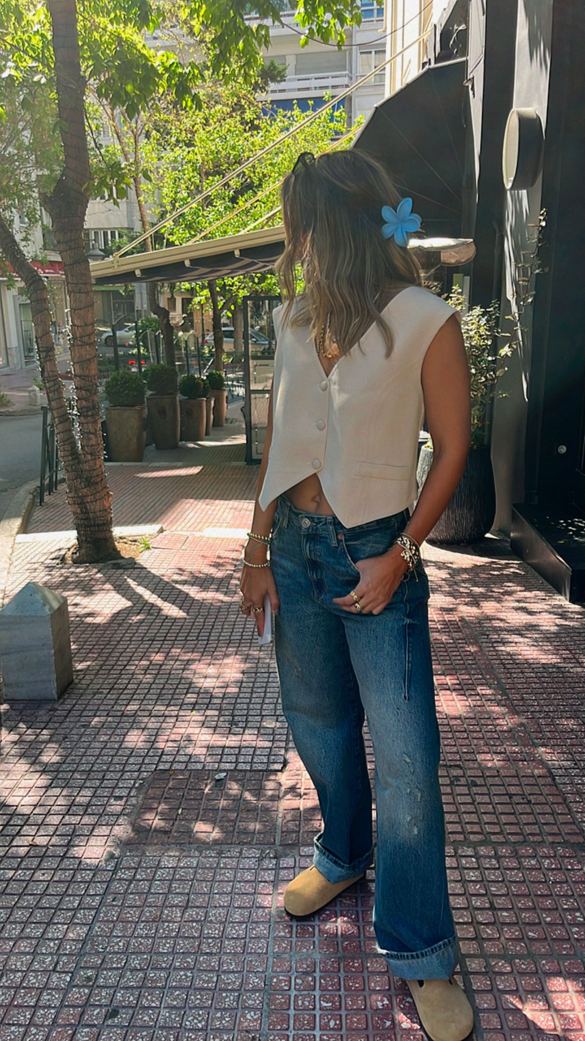 Beige Backless X Vest